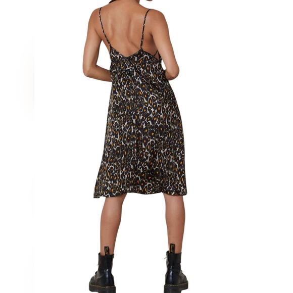 R13 Midi Slip Dress With Back Tie Grey Orange Leopard - Picture 2 of 16